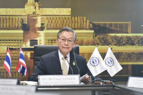 El Presidente del Grupo Nacional de Tailandia en la Unión de Parlamentarios de Asia–Pacífico (APPU en inglés), como el Jefe de la Delegación Tailandesa, participa en la 84ª Reunión de Consejo de la APPU y la 50ª Asamblea General de la APPU realizada de manera virtual desde Tokio, Japón.